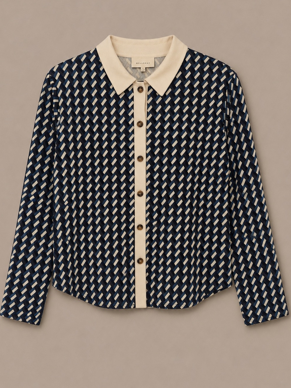NWT Mellóday Geometric Knit Blouse XL Retro Print Button Front Top